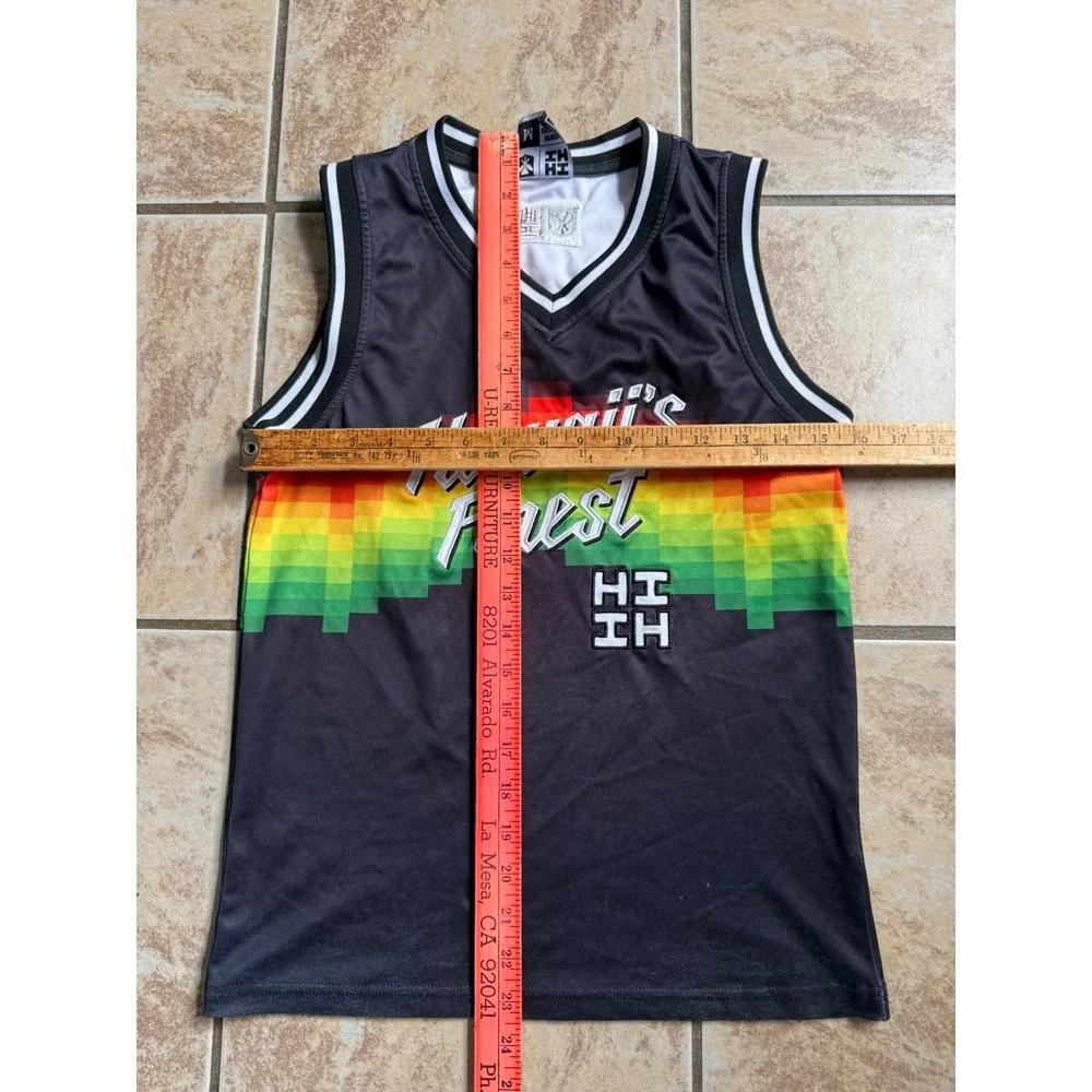 Hawaiis Finest Kids Basketball Jersey Black Rainbow Pixel Gradient Size M